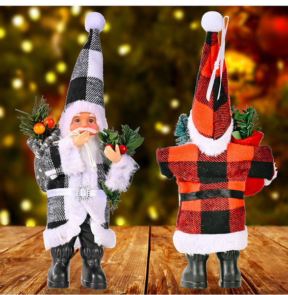 Christmas Decoration Resin Santa Claus Figurine Plaid Cloth Ornament Seasonal Decorations