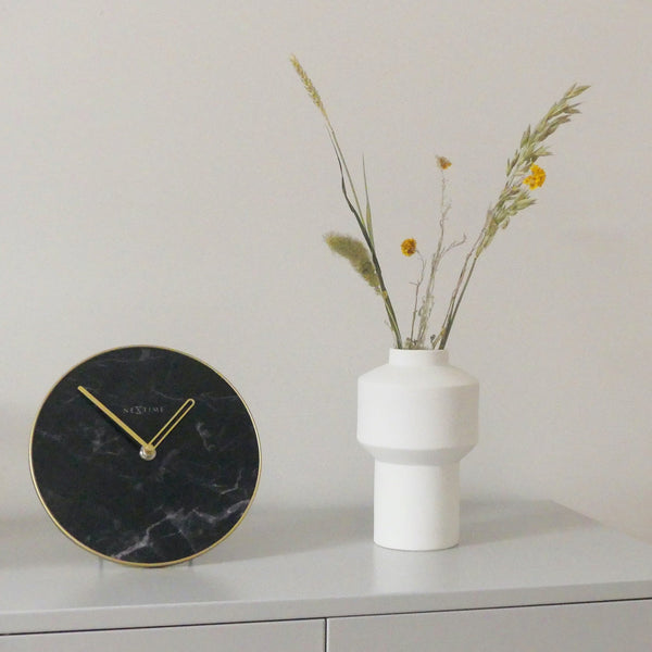 Nextime Black And Gold Marble Table Clock With Silent Sweep Movement 20 Centimetres Other Clocks