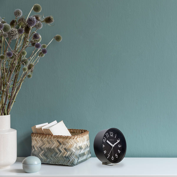 Nextime Reflect Alarm Clock In Black With Night Light And Silent Movement Wall Clocks