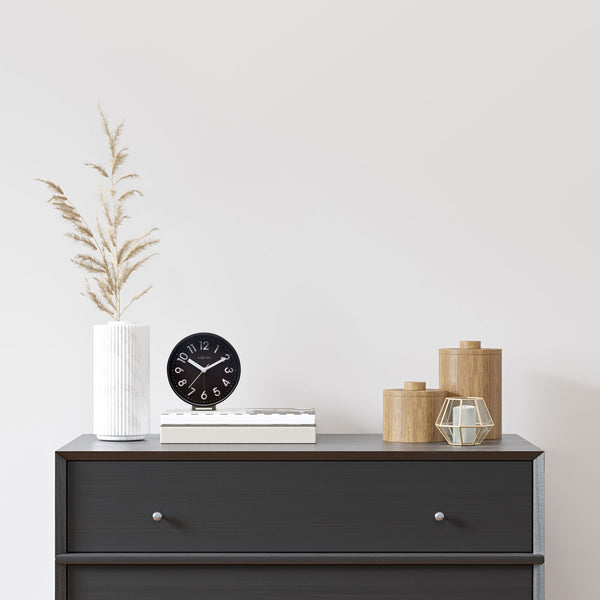 Nextime Reflect Alarm Clock In Black With Night Light And Silent Movement Wall Clocks