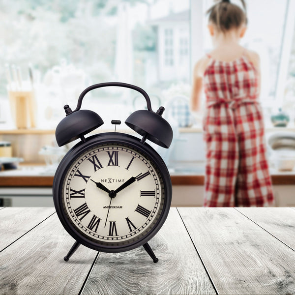 Nextime Amsterdam Metal Alarm Clock Black With Silent Sweep Movement Wall Clocks