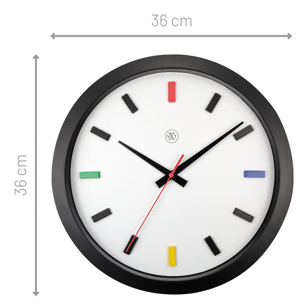 Nextime Mix Silent Wall Clock With Bold Black Case And Colourful Index 36 Centimetres Wall Clocks