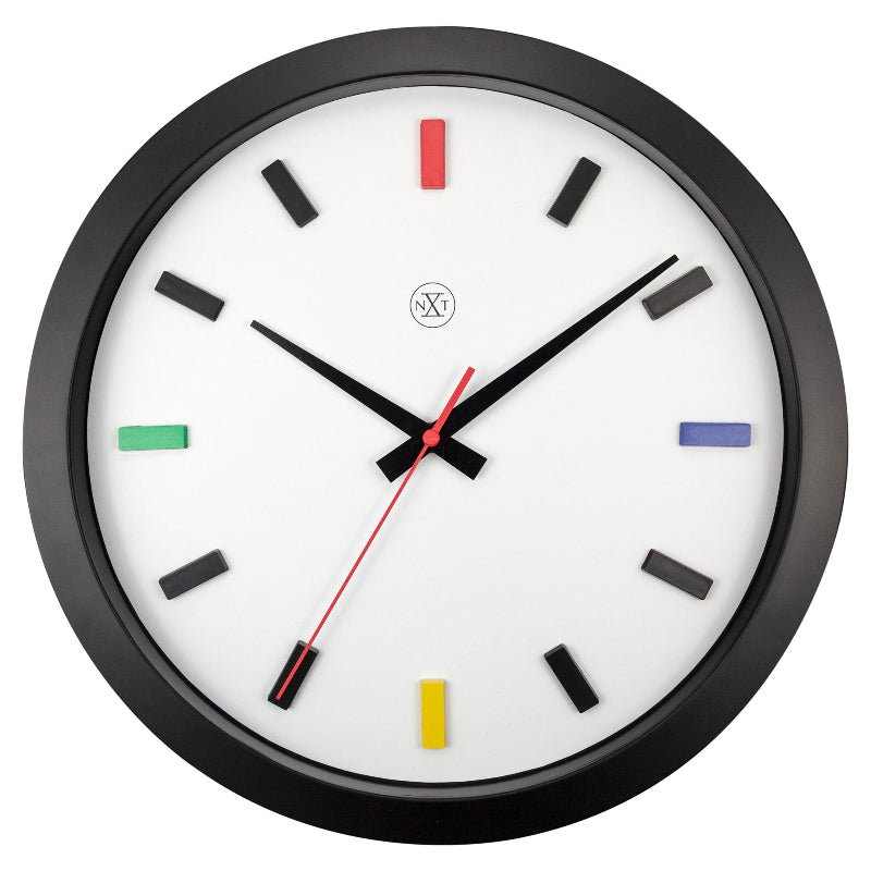 Nextime Mix Silent Wall Clock With Bold Black Case And Colourful Index 36 Centimetres Wall Clocks