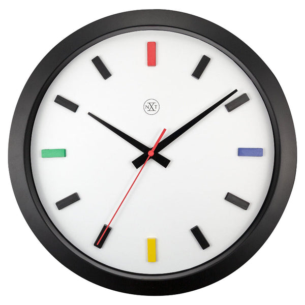 Nextime Mix Silent Wall Clock With Bold Black Case And Colourful Index 36 Centimetres Wall Clocks