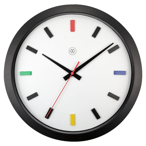 Nextime Mix Silent Wall Clock With Bold Black Case And Colourful Index 36 Centimetres Wall Clocks