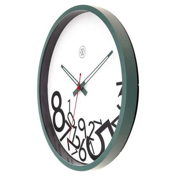 Nextime Dropped Numbers Wall Clock With Silent Sweep Movement And Green Frame Wall Clocks