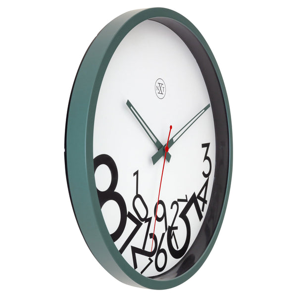 Nextime Dropped Numbers Wall Clock With Silent Sweep Movement And Green Frame Wall Clocks