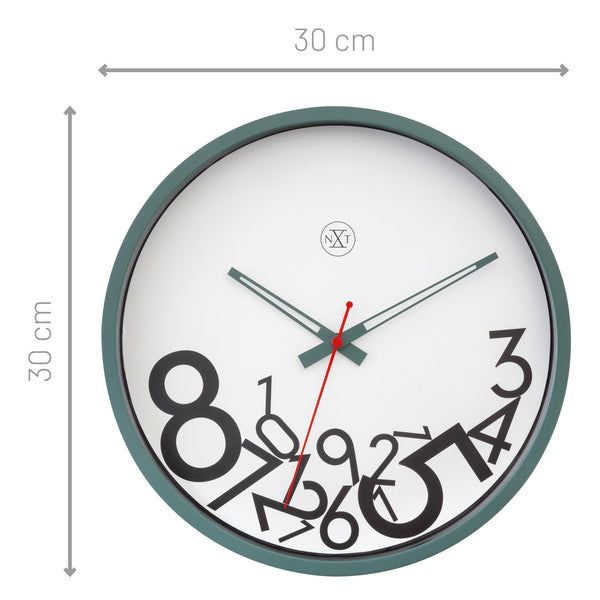 Nextime Dropped Numbers Wall Clock With Silent Sweep Movement And Green Frame Wall Clocks