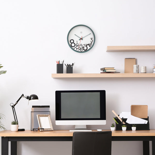 Nextime Dropped Numbers Wall Clock With Silent Sweep Movement And Green Frame Wall Clocks