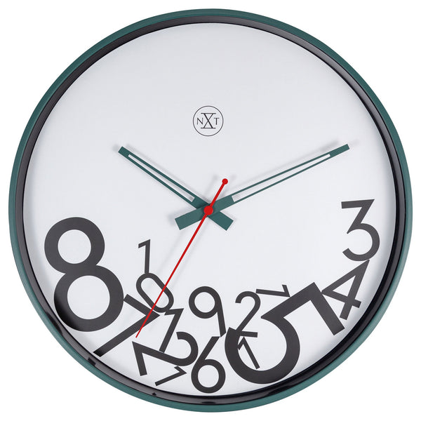 Nextime Dropped Numbers Wall Clock With Silent Sweep Movement And Green Frame Wall Clocks