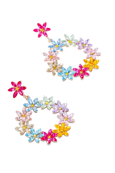 Rhinestone Flower Dangle Earrings
