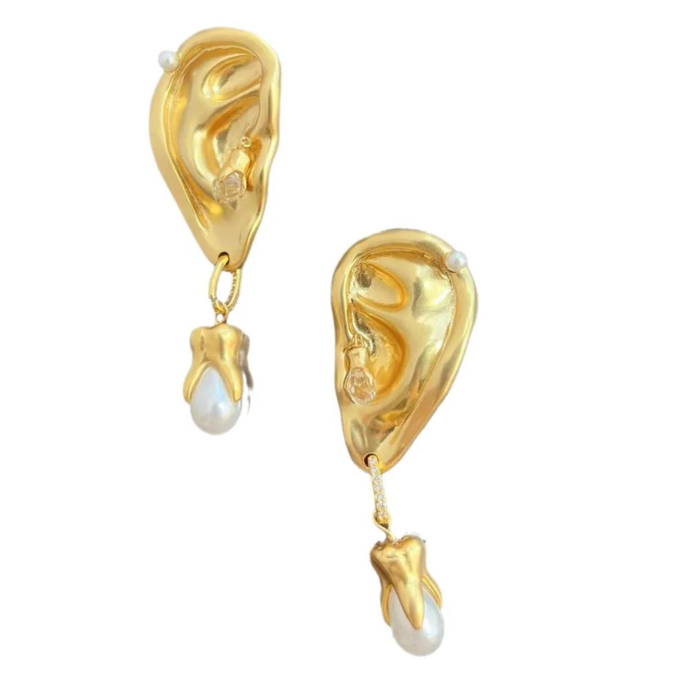 Veile Studios Abstract Facial Features Ears Clips Hoops Women Ladies Jewelry Earrings