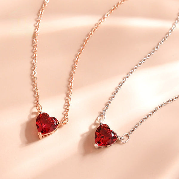 Exquisite Red Heart Pendant Necklace Cubic Zirconia Crystal Chain For Women Short Charm Jewelry Gifts Necklaces & Pendants
