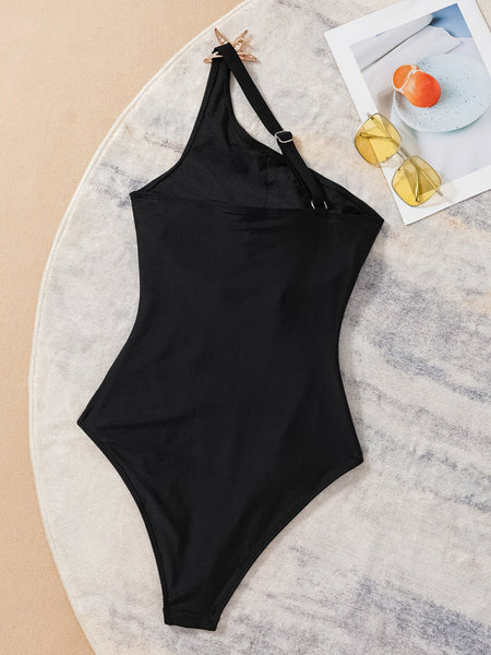 Solid Color One Shoulder  Slimming One Piece Bikini Swimsuit For Women Swimwear