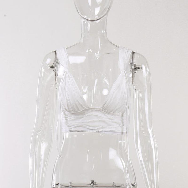White Pleated Mini Skirt Crop Top Set Women Outfits & Sets