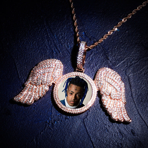 Angel Wings Large Diy Photo Frame Pendant Full Zircon Jewelry Hip Hop Necklace Gold Australia Accessories Necklaces & Pendants