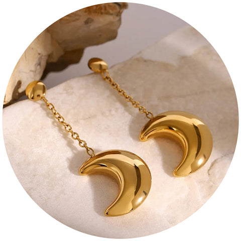 Veile Studios Stainless Steel Moon Dangle Earrings