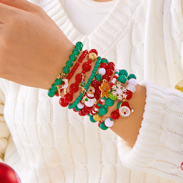 Style Christmas Bracelet Set With Soft Clay Crystal Santa Claus Pendant And Letter Beads 10 Piece Pack Bracelets