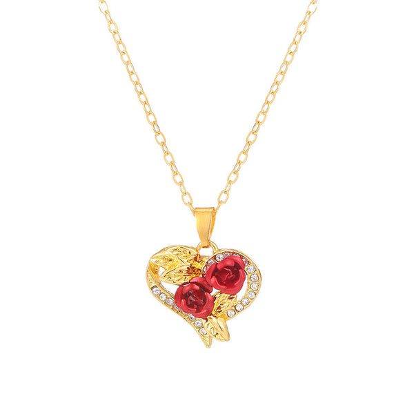 Creative Love Rose Heart Pendant Necklace For Women Exquisite Zircon Forever Romantic Valentines Day Jewelry Necklaces & Pendants