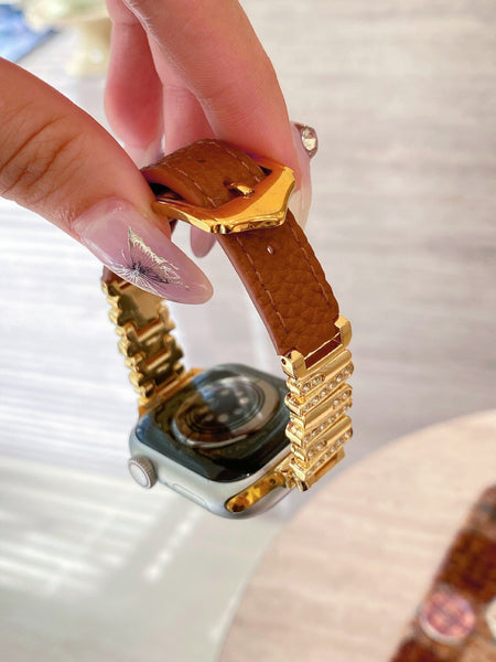 Irregular Rhinestone Embellished Leather Strap For Apple Watch 4/5/6/7/8/9/S10 Band Watch Bands