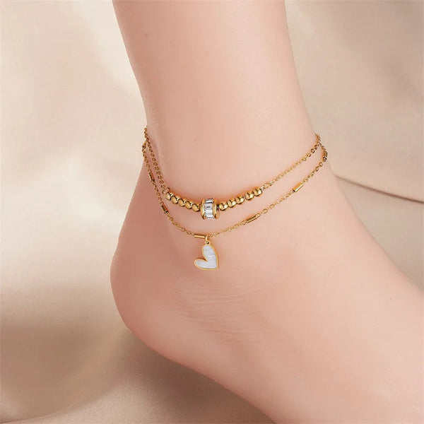 Veile Studios Fashion Jewelry Boho Classic Love Heart Ankle Chain Double Layer Bracelet Anklet Bracelets