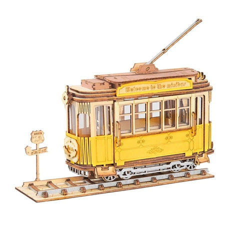 Robotime Rolife Vintage Tramcar Model 3D Wooden Puzzle Toys For Children Kids Ad Puzzles