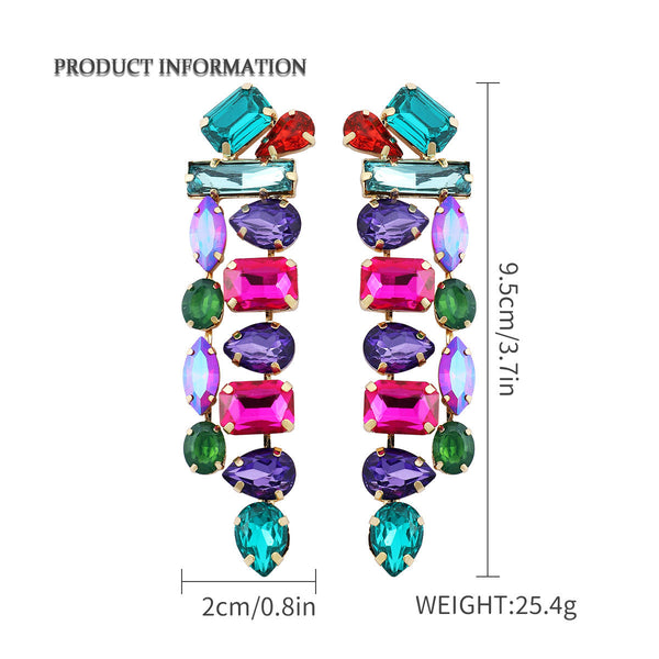 Veile Studios Water Drop Shape Colourful Glass Rhinestone Long Tassel For Women And Girls Earrings
