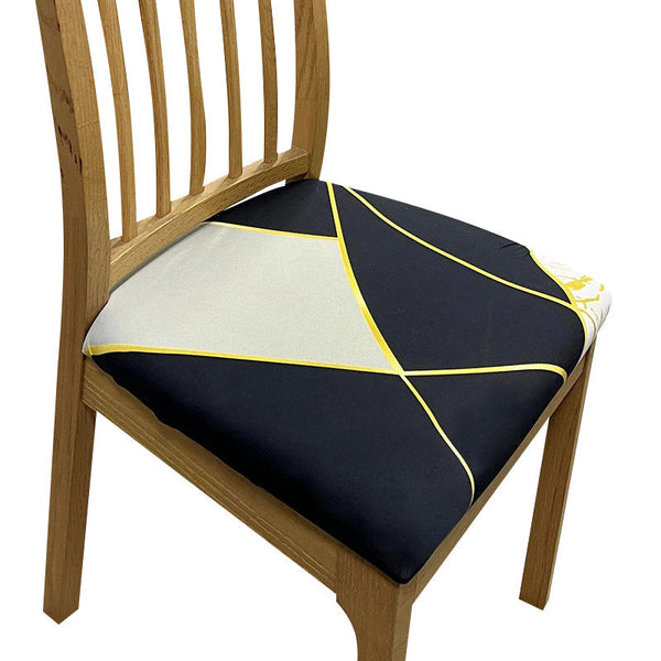 Chair Cover Black White Gold Linear Design Stretch Seat For Dining Slipcovers