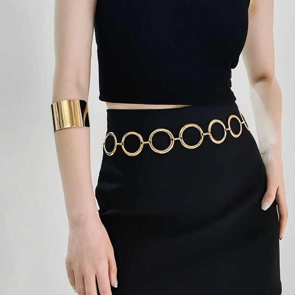Veile Studios Fashion Circle Metal Waist Chain Belt Women Decorative Dress Hollow Accessories Body Chains