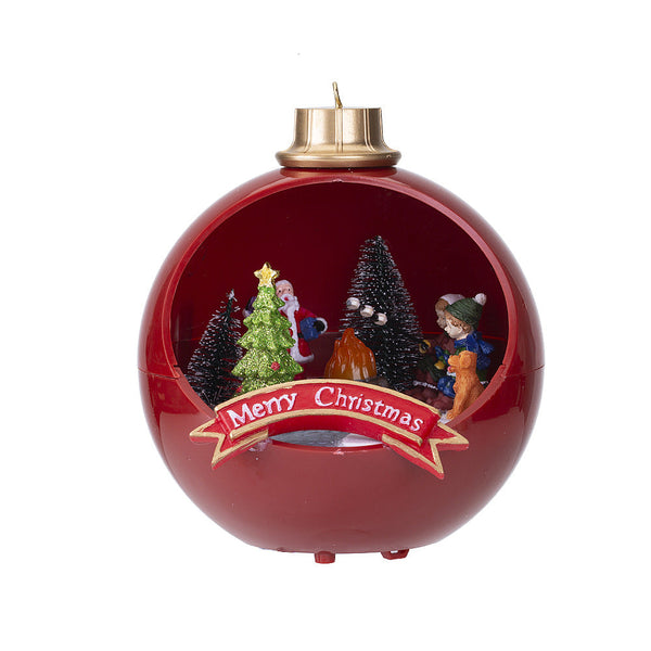 Christmas Light Up Musical Red Ball House Ornament Classical Resin Holiday Decoration Seasonal Decorations