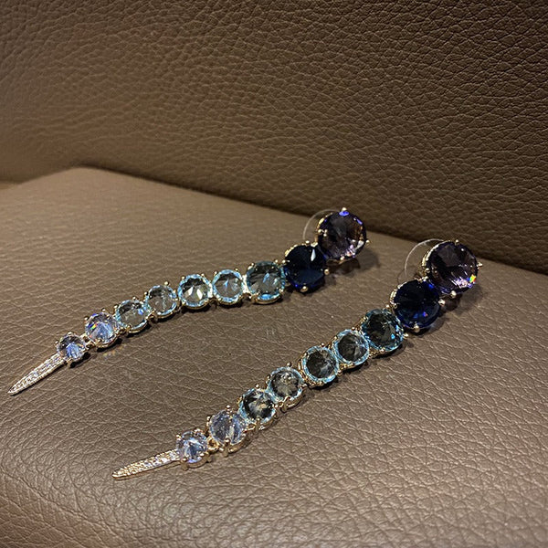 Veile Studios Elegant High End Fashion Jewellery For Women With Blue Diamonds And Copper Design Earrings
