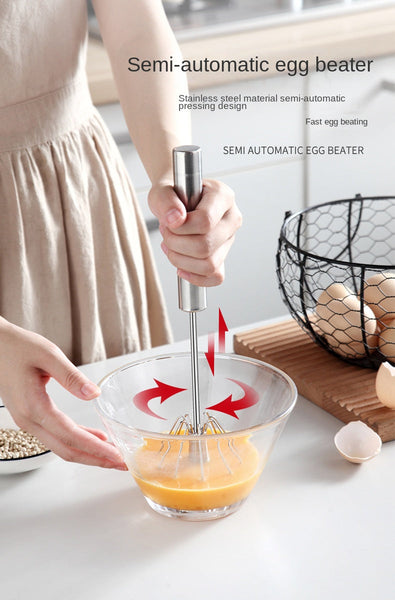 Stainless Steel Egg Beater Semi Automatic Hand Press Rotary Household Kitchen Manual Other Kitchen Gadgets