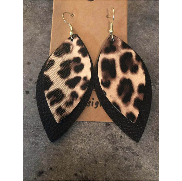 Pu Leather Leaf Dangle Earrings