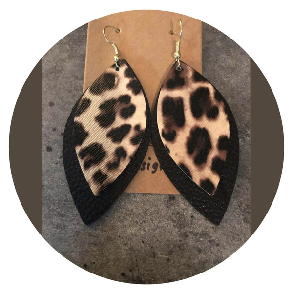 Pu Leather Leaf Dangle Earrings