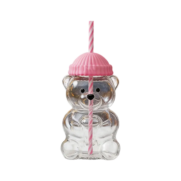 Cartoon Teddy Bear Shaped Glass Cup Christmas Straw Large Capacity Cups Mugs & Glasses
