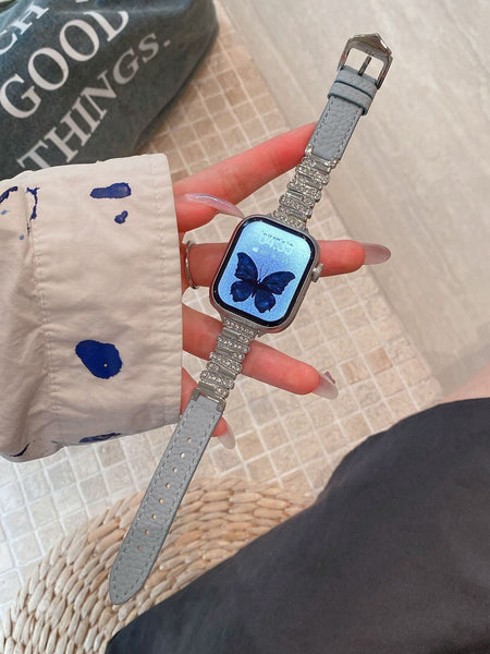 Irregular Rhinestone Embellished Leather Strap For Apple Watch 4/5/6/7/8/9/S10 Band Watch Bands