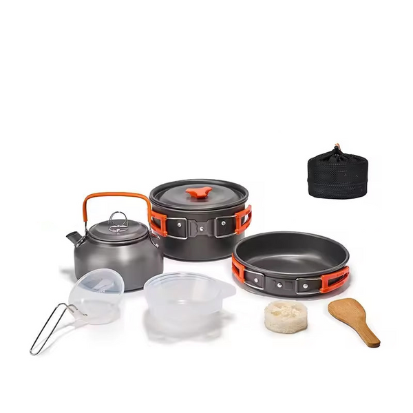 1 3 Person Set: Light Portable Pot & Pan In Carrying Bag Ideal For Outdoor Trips Camping Cookware