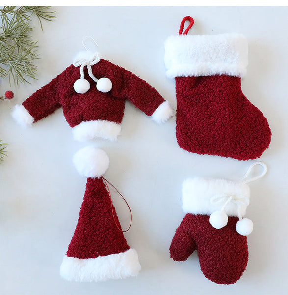 Santa Yuan New Christmas Clothing Socks Hat Ornament Tree Decoration Window Hanging Decorations Accessories Seasonal Decorations