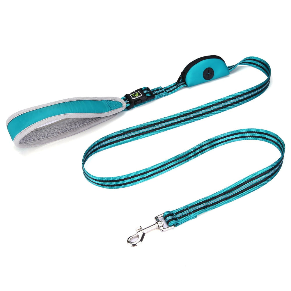 Nylon Combat Padded Leads Dog Leash With Double Handles Built In Poop Bag Holder Dispenser Leads & Head Collars