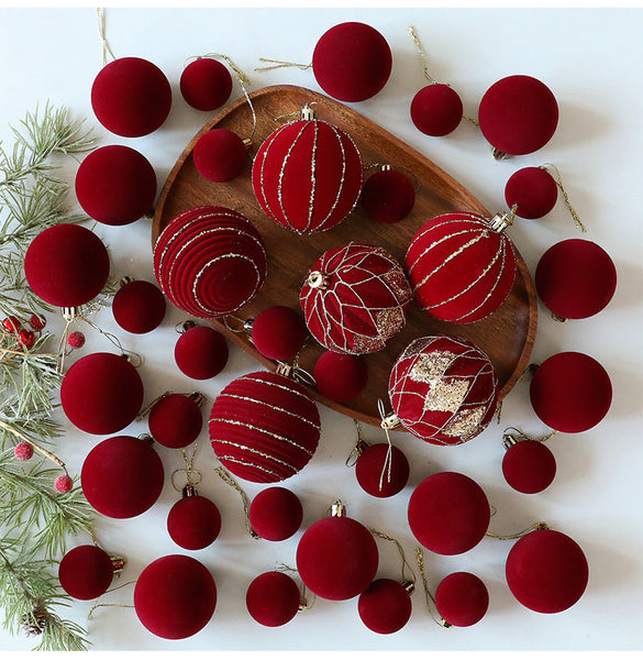 Saint Yuan Velvet Christmas Ball Set Flocked Painted Tree Ornaments Window Hanging Decorations Seasonal Decorations
