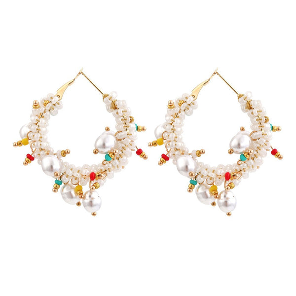 Veile Studios Bohemian Crystal Pearl Beaded Women Fashion Hoop Jewelry Accessories Earrings