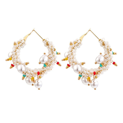 Veile Studios Bohemian Crystal Pearl Beaded Women Fashion Hoop Jewelry Accessories Earrings