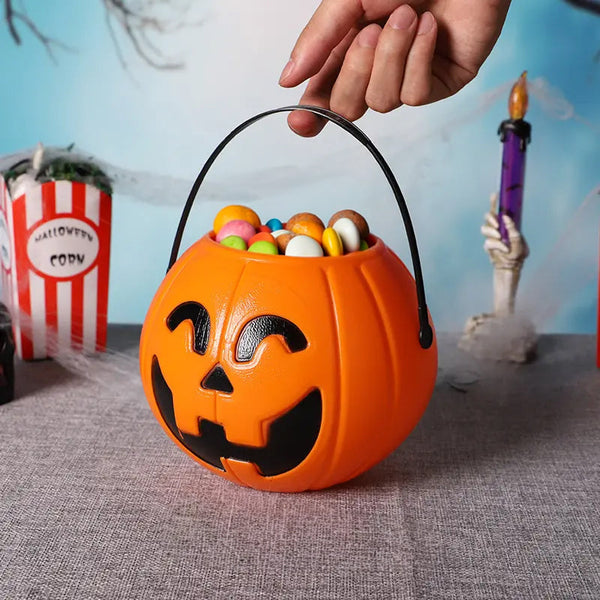 3 Pack 7 Inch Plastic Halloween Pumpkin Buckets Kids' Trick Or Treat Candy Holders & Home Decor Seasonal Decorations