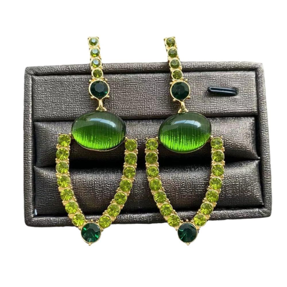 Veile Studios Medieval Green Textured Hollow With Exaggerated Diamond Inlay Design Earrings
