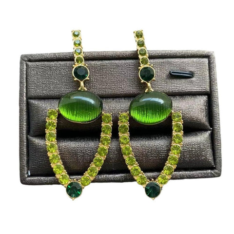 Veile Studios Medieval Green Textured Hollow With Exaggerated Diamond Inlay Design Earrings