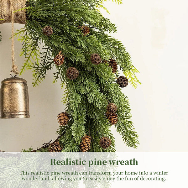 Classic Natural Pine Cone Wreath Festive Christmas Door Hanging With Bells Seasonal Decorations