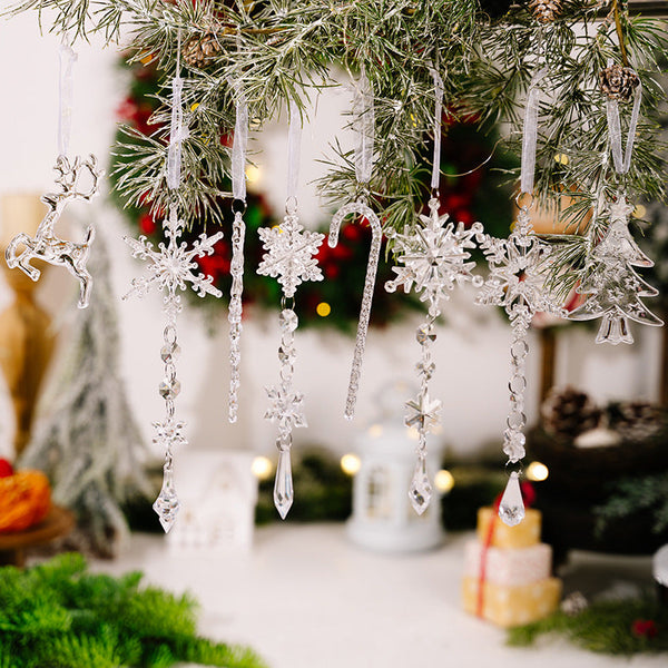 Christmas Tree Ice Column & Snow Pendant Set 8Pcs Transparent Acrylic Pendants Seasonal Decorations