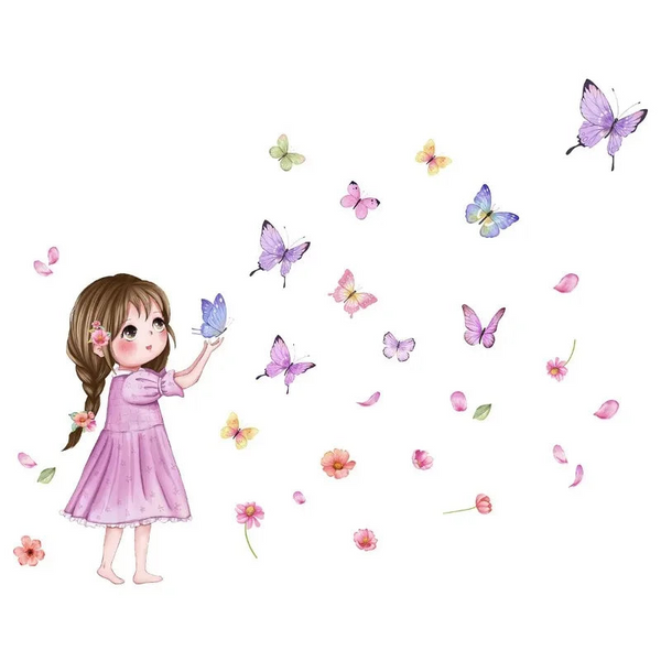 Cute Cartoon Butterfly Girl Wall Sticker Baby Room Kid Bedroom Kindergarten Background Decor Stickers Birthday Party Photo Wall Decals & Stickers