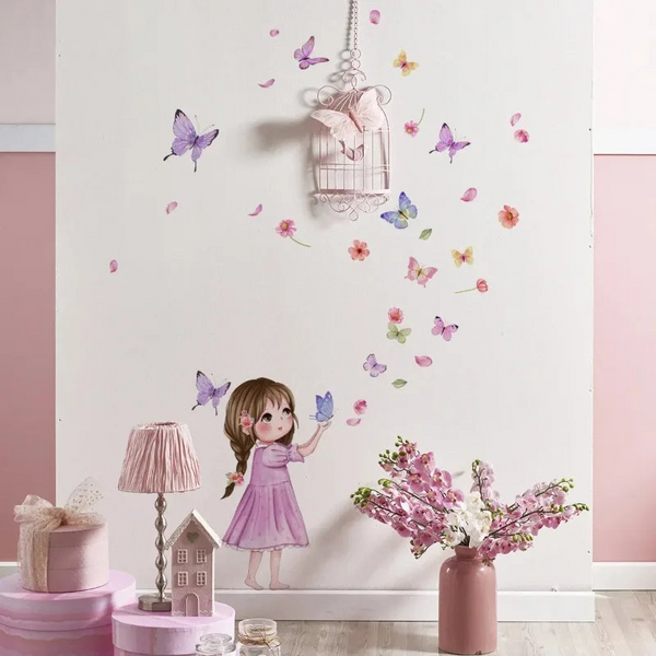 Cute Cartoon Butterfly Girl Wall Sticker Baby Room Kid Bedroom Kindergarten Background Decor Stickers Birthday Party Photo Wall Decals & Stickers