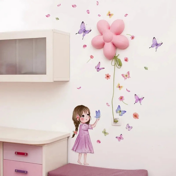 Cute Cartoon Butterfly Girl Wall Sticker Baby Room Kid Bedroom Kindergarten Background Decor Stickers Birthday Party Photo Wall Decals & Stickers